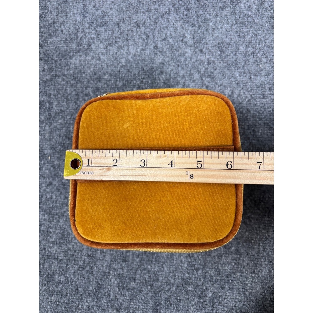 Sezane Velvet Makeup Bag Mustard Yellow Gold Zip Vanity Case Travel Pouch - Picture 3 of 4